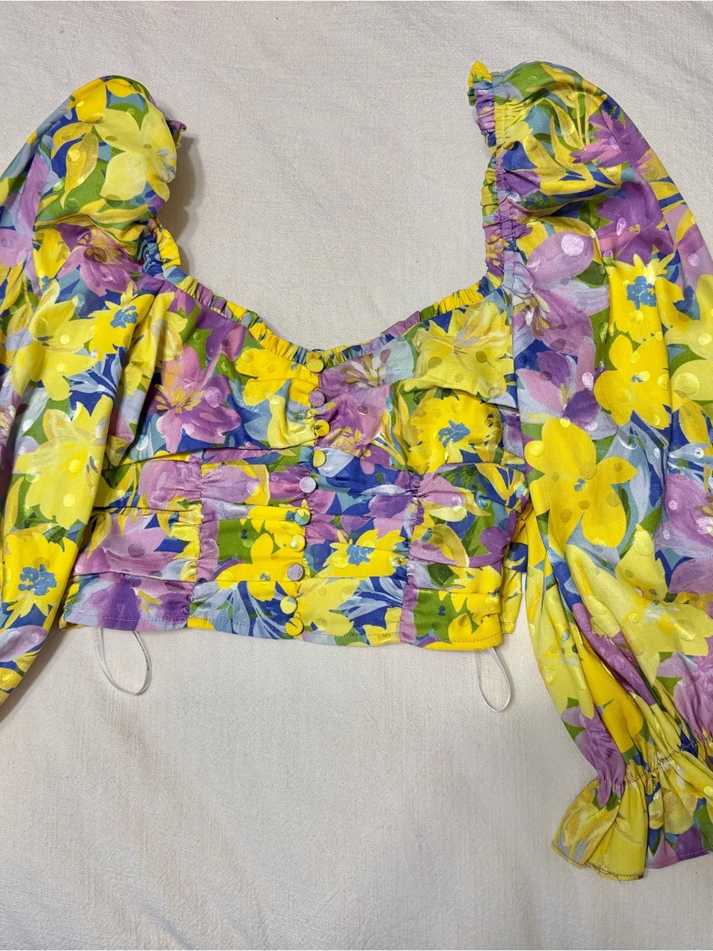 For Love & Lemons Cassia crop top- yelloe purple floral - Picture 4 of 5